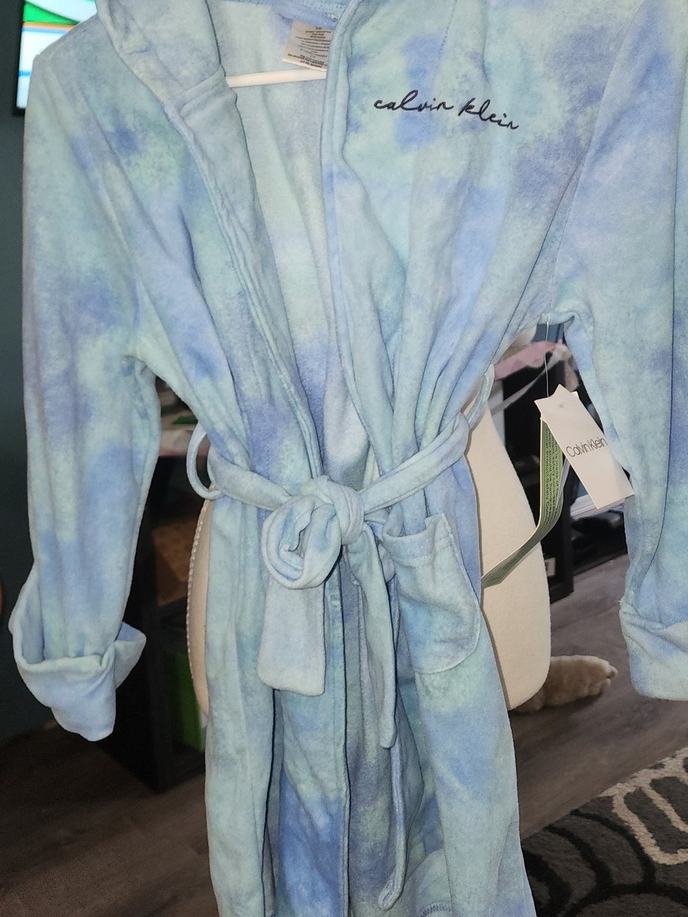 Calvin Klein Plush Tie-Dye Blue Bathrobe Boys/Girls Sz7/8 NWT